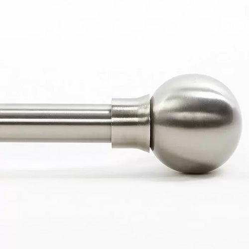 satin silver DRD Elemental Ball 1 Inch Curtain Rod